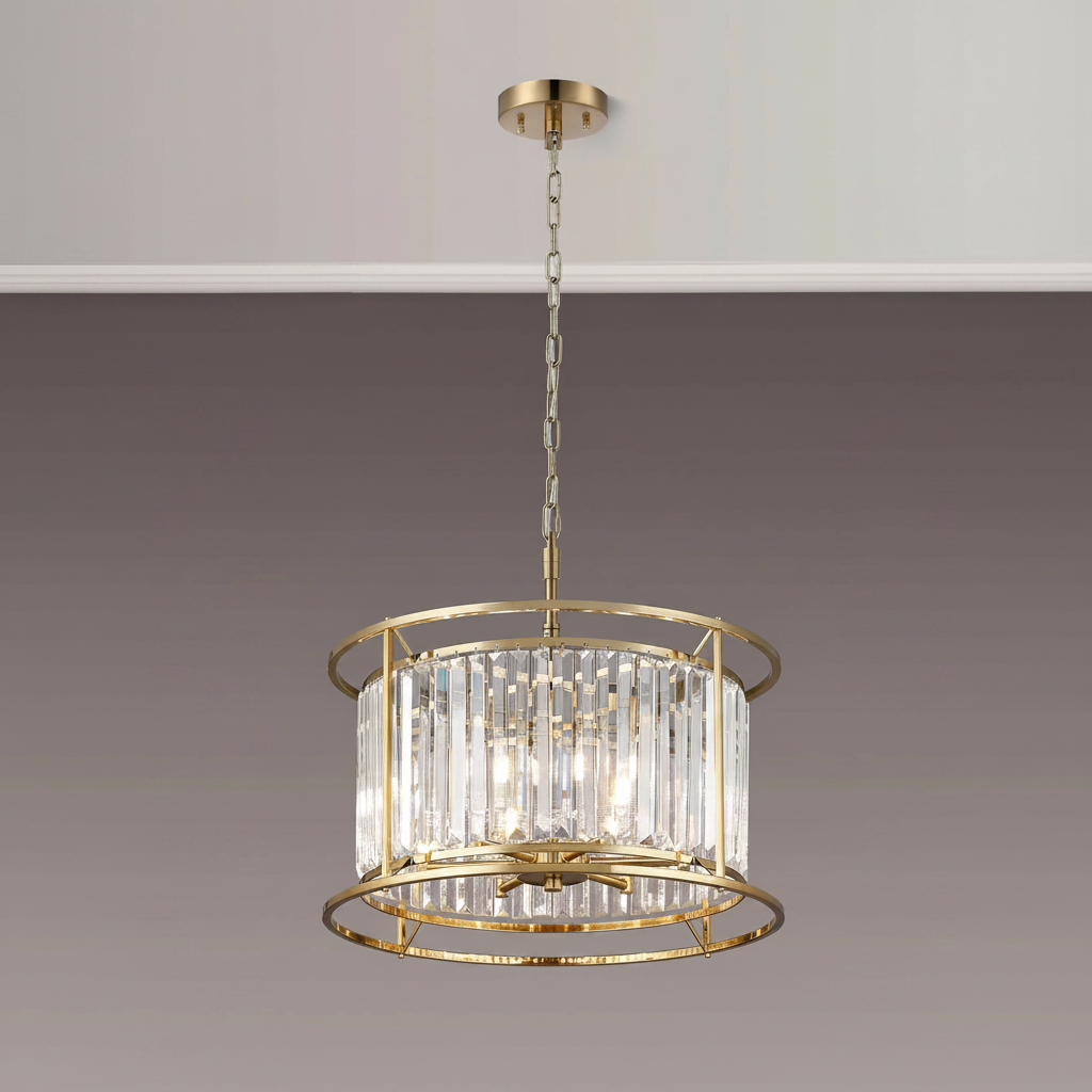 Gold chandelier with clear crystal rods