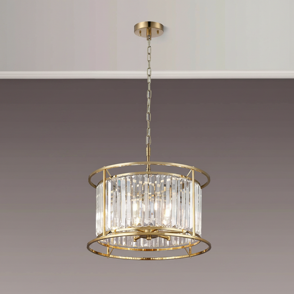 Gold chandelier with clear crystal rods
