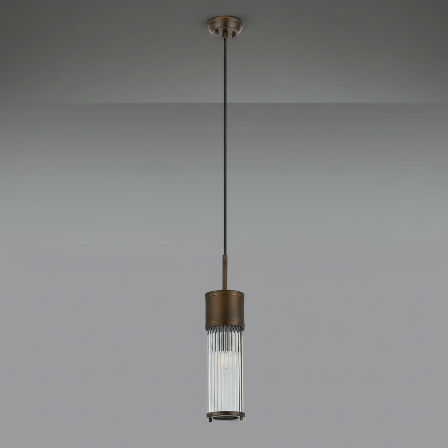 Tansley E14 IP44 Single Drop Pendant in Bronze with Clear Glass Rods