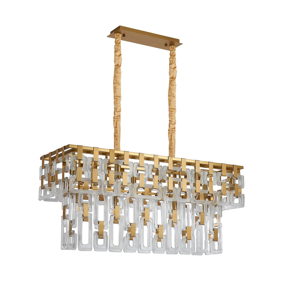 Heptonstall 1000mm Two Tier Linear Pendant in Matt Gold with Clear Glass