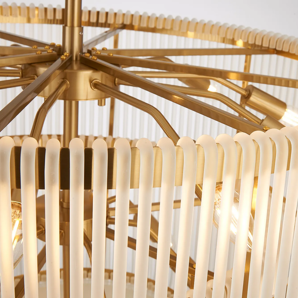 Jevington 780mm Two Tier Pendant or Semi Flush in Brass with Frosted Glass