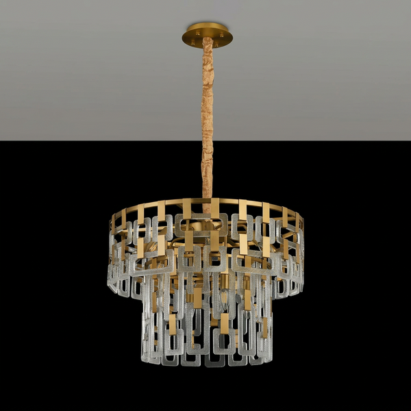 Heptonstall 620mm Two Tier Round Pendant in Matt Gold with Clear Glass