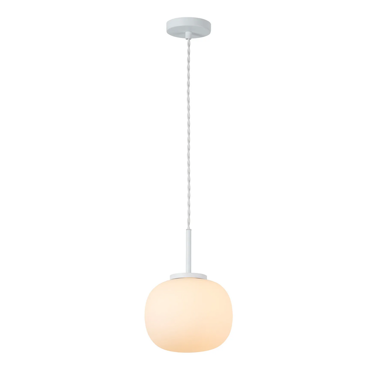 Milton Small Oval Ball Pendant in Satin White & Frosted White Shade