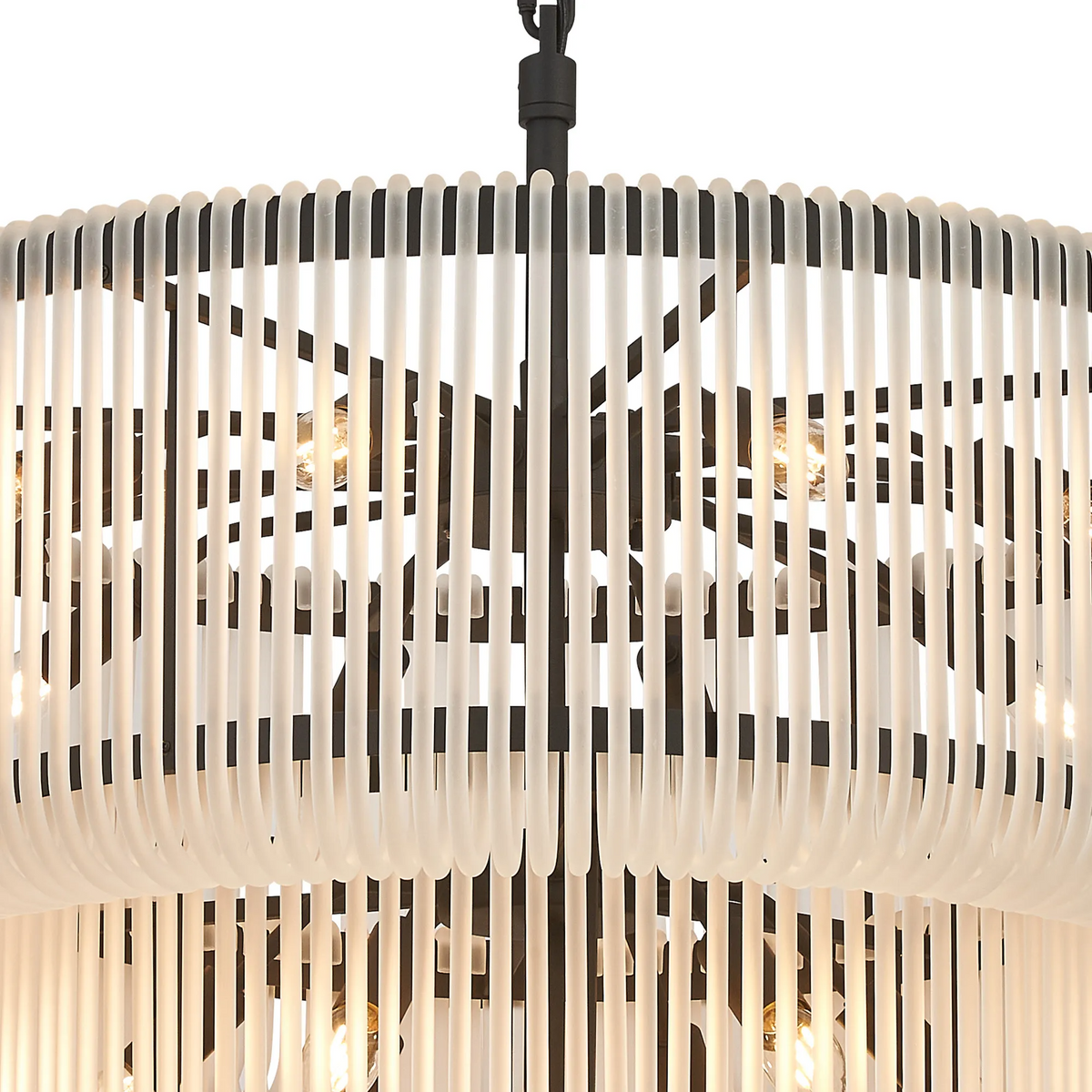 Jevington 780mm Two Tier Pendant or Semi Flush in Black with Frosted Glass