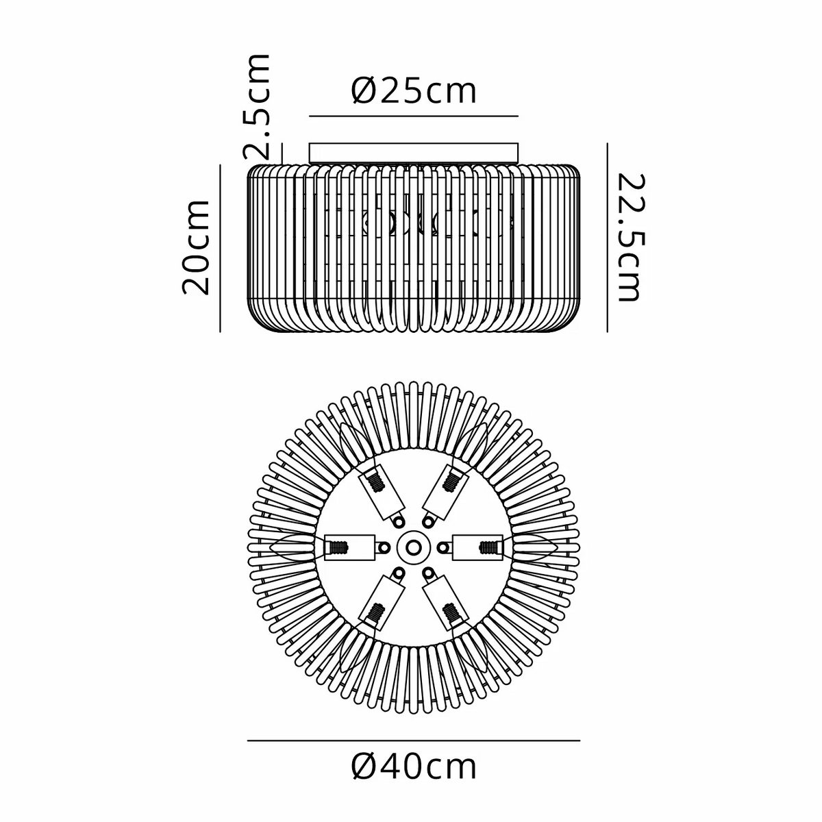 Jevington 400mm Flush Ceiling Light in Black with Smoke Brown Glass