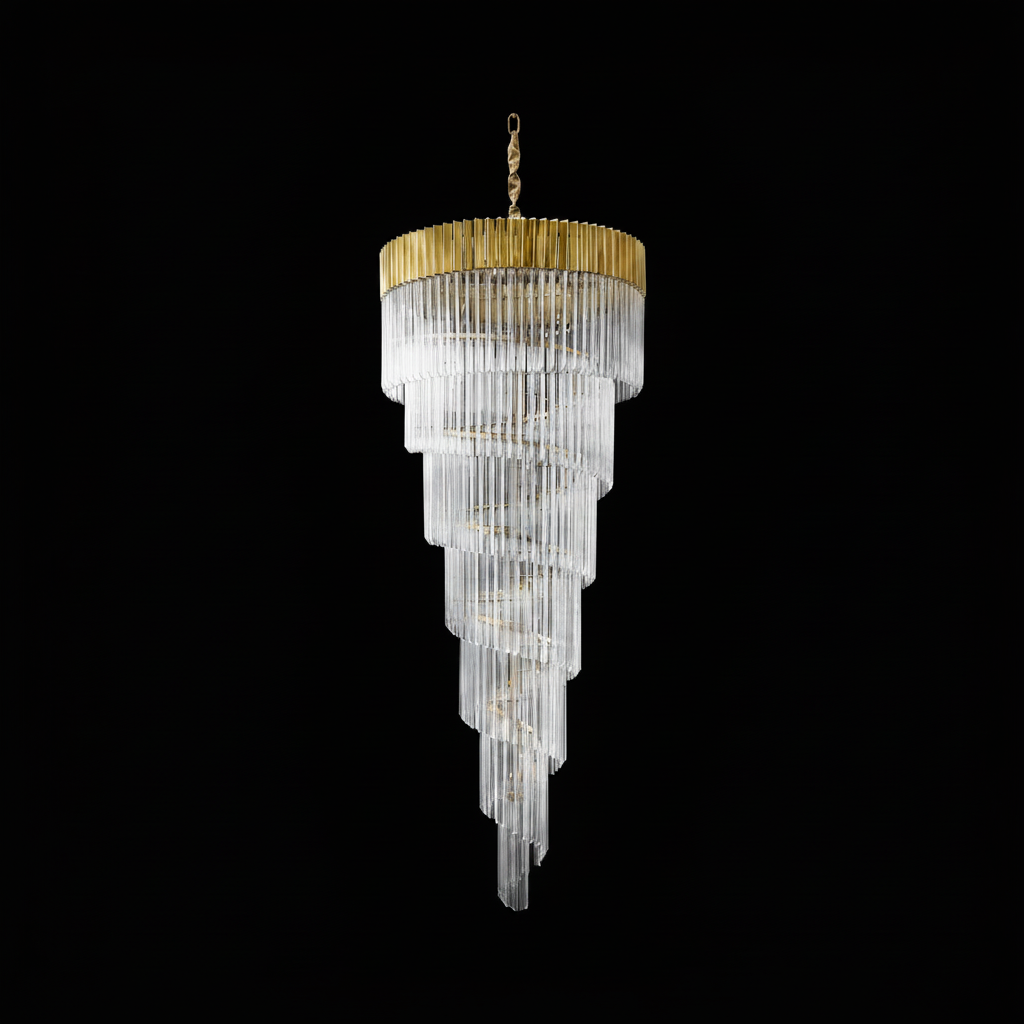 Kentisbeare 900mm 7 Tier Chandelier in Brass & Clear Glass