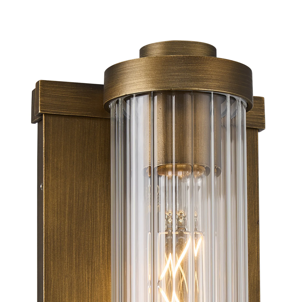 Beeley IP54 Wall Light in Matt Bronze with Ribbed Glass Shade