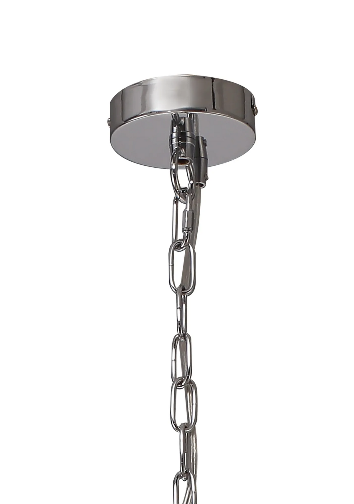Lumiere Leigham Polished Chrome Pendant with Clear Glass Shade, close up of the chain and ceiling rose