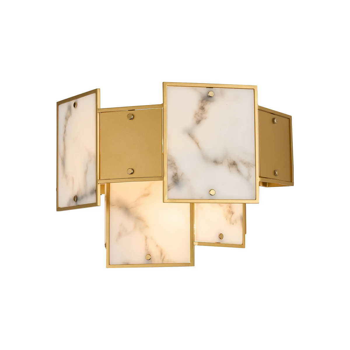 Gold and white marble wall sconce with rectangular panels