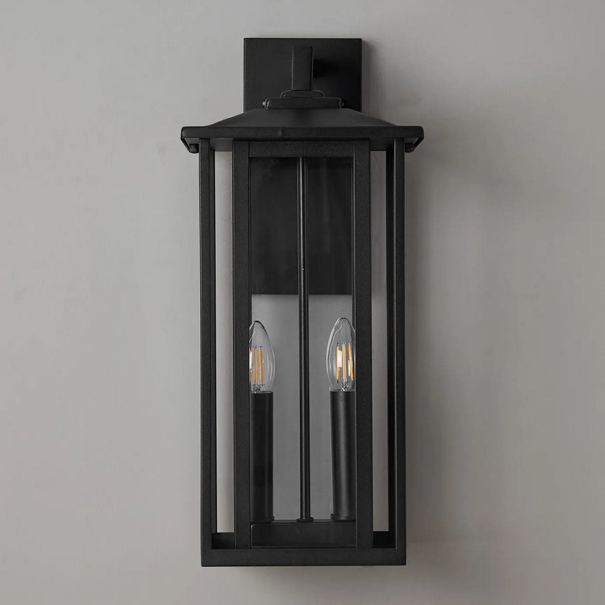 Dersingham IP54 Large Exterior Wall Light in Satin Black with Clear Glass