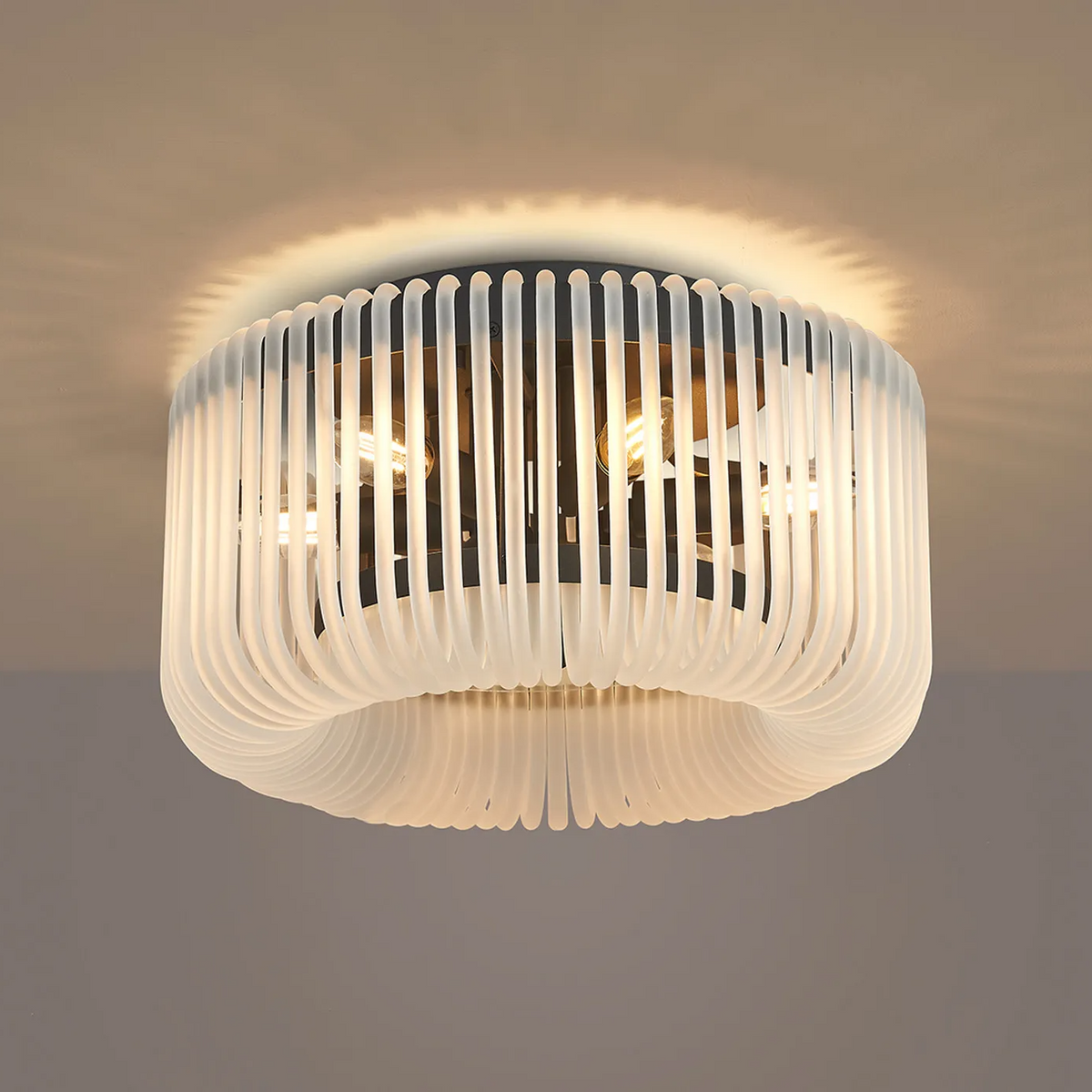 Jevington 400mm Flush Ceiling Light in Black with Frosted Glass