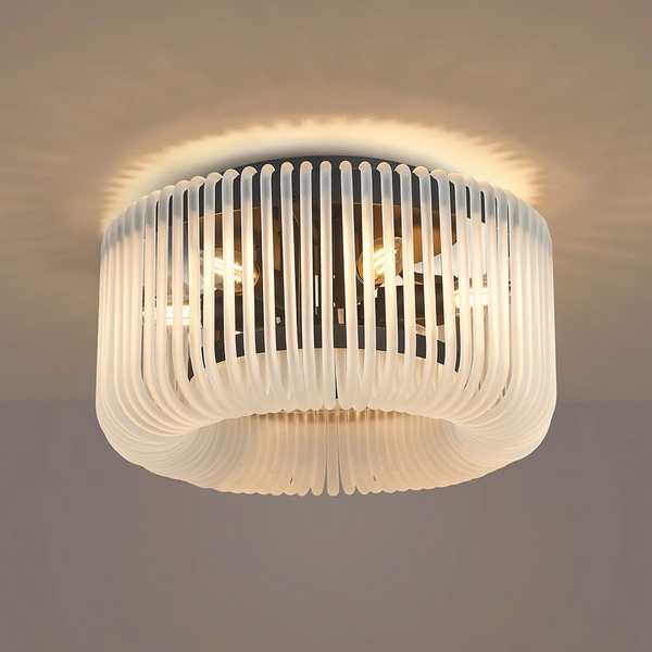 Jevington 400mm Flush Ceiling Light in Black with Frosted Glass