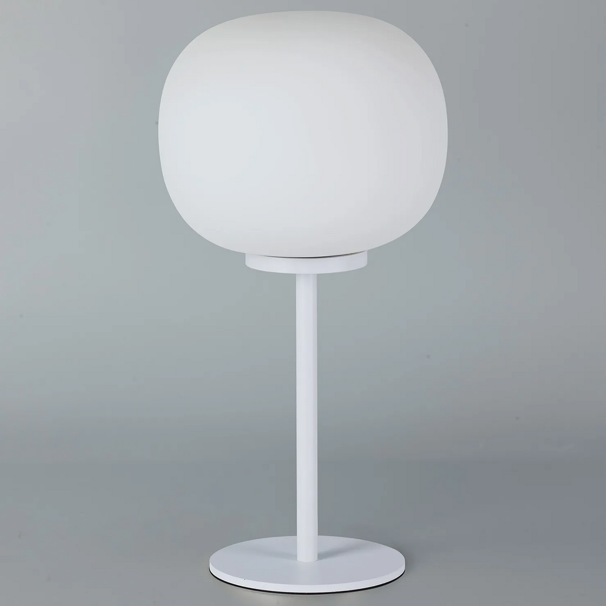 Milton Small Oval Ball Tall Table Lamp in Satin White & Frosted White Shade by Lumiere
