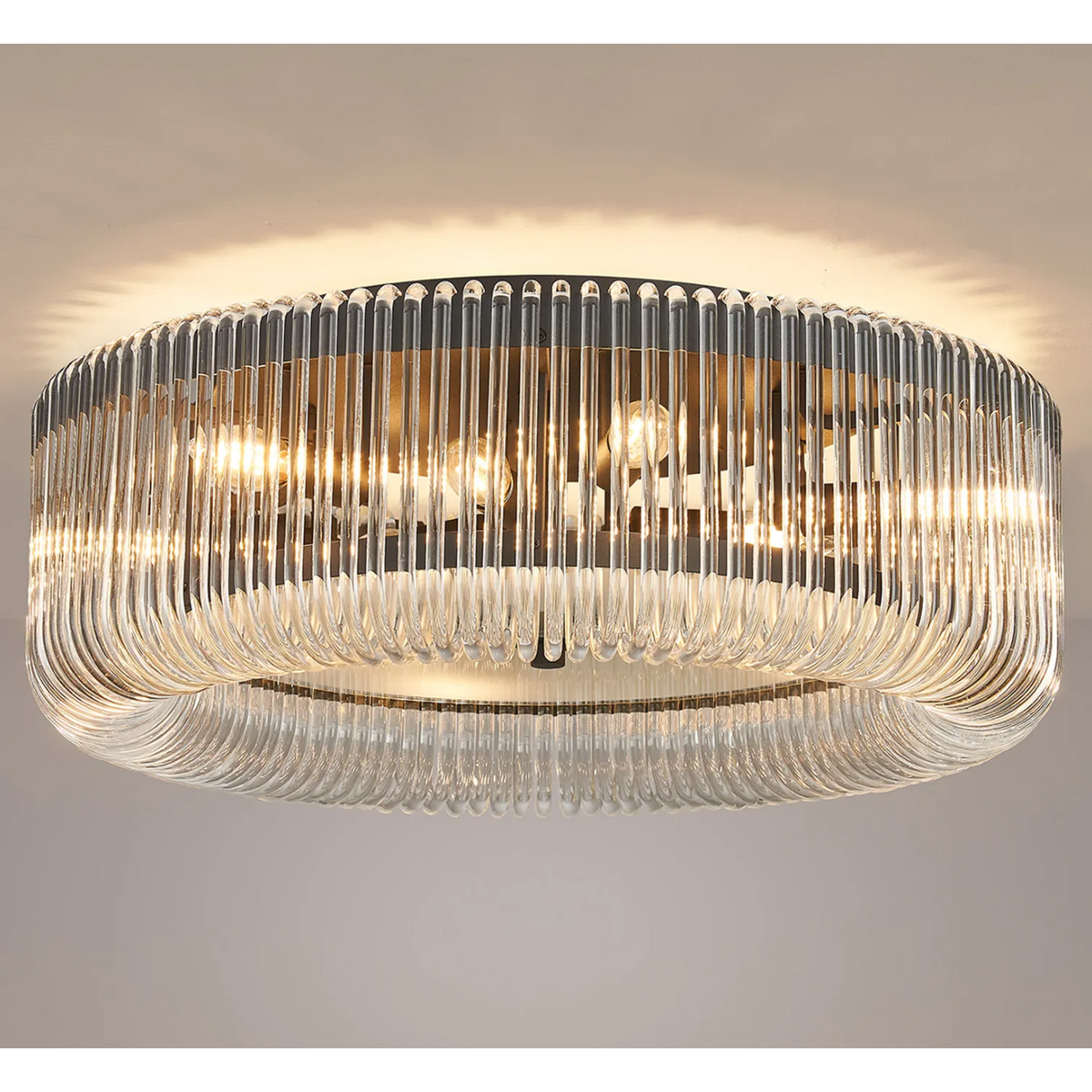 Jevington 600mm Flush Ceiling Light in Black with Clear Glass