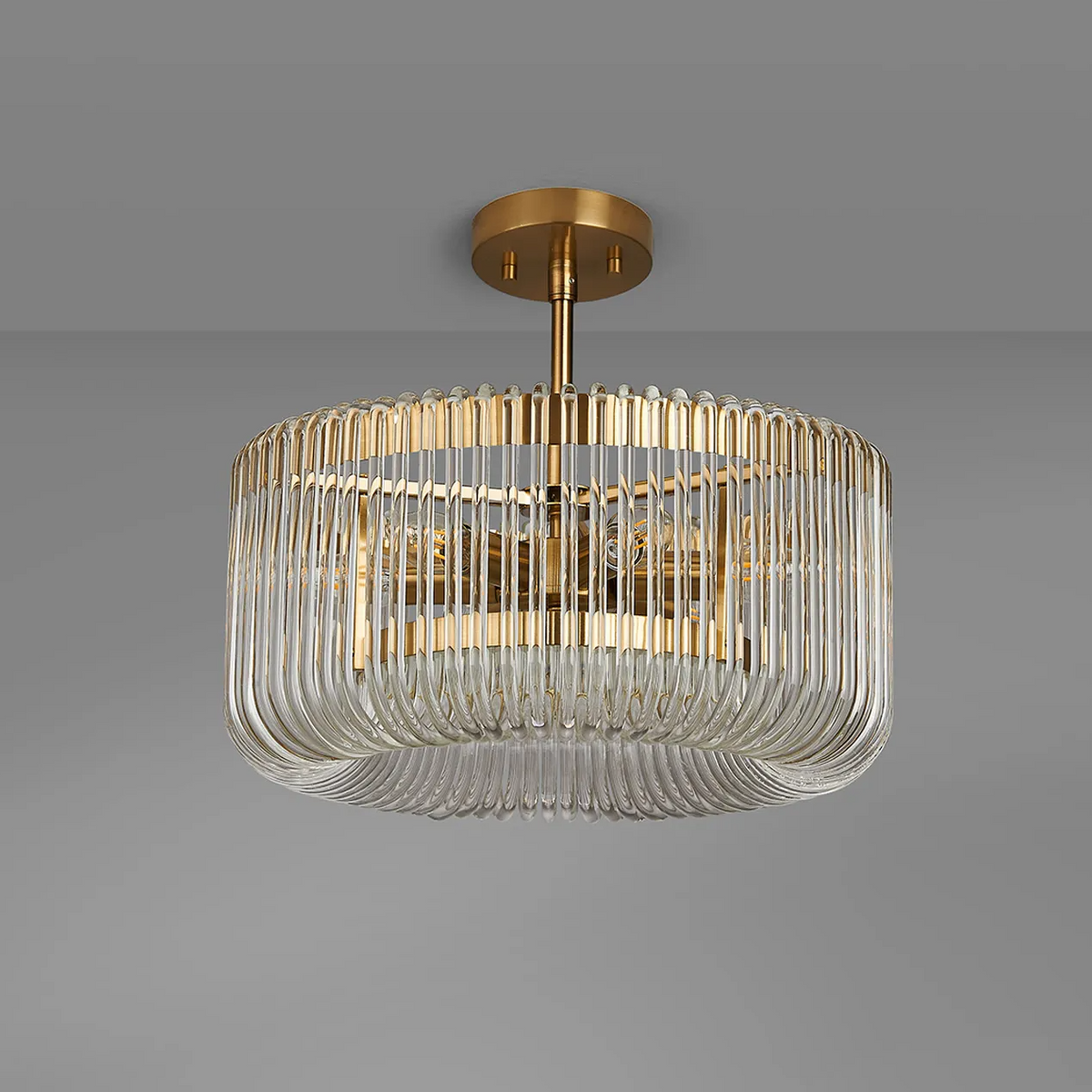 Jevington 400mm Pendant or Semi Flush in Brass with Clear Glass
