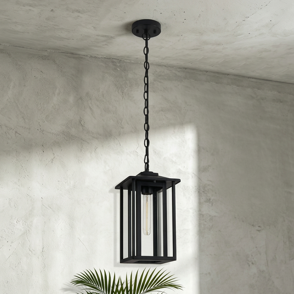 Dersingham IP54 Exterior Pendant in Satin Black with Clear Glass