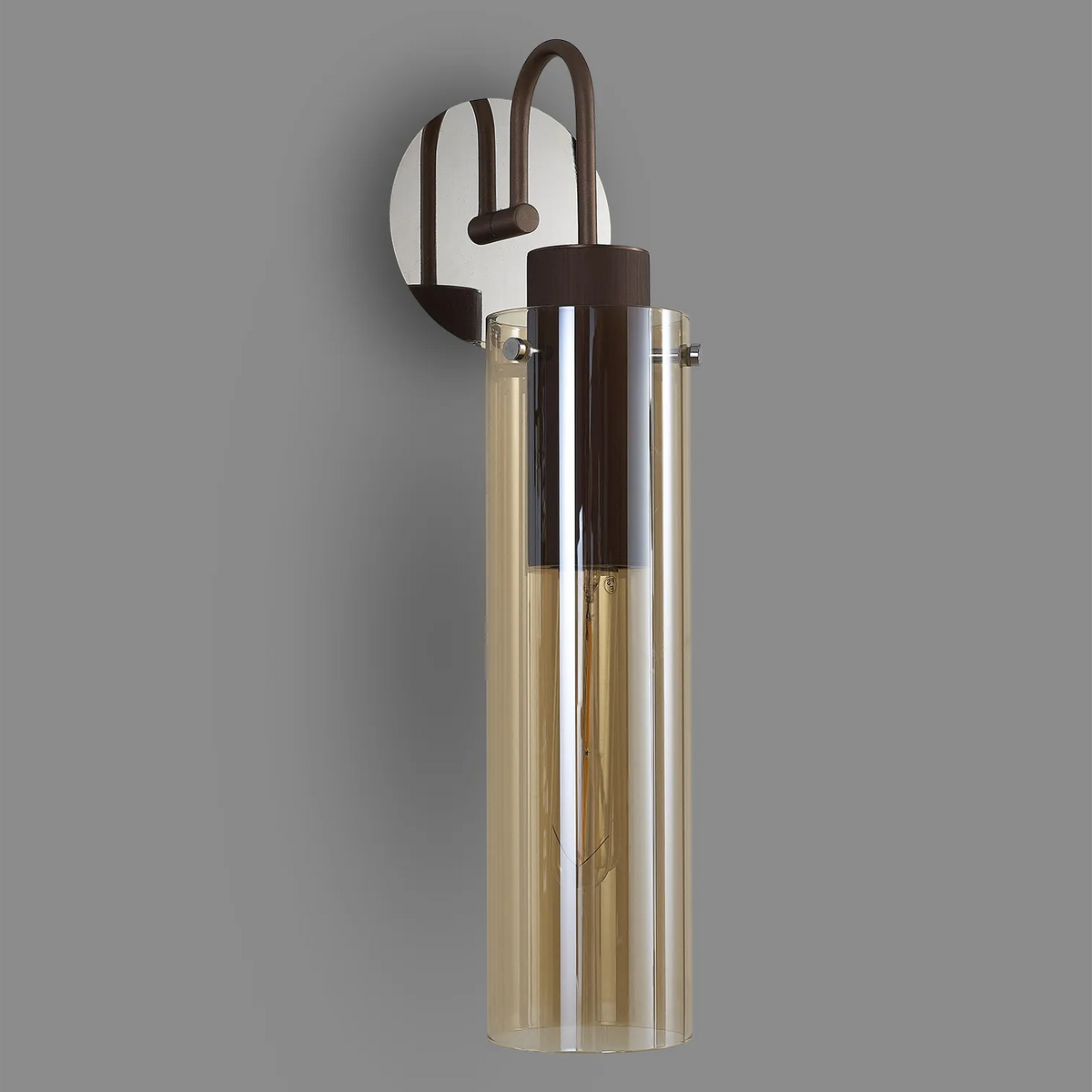 Belstone Slim Switched Wall Light in Mocha & Chrome with Amber Glass