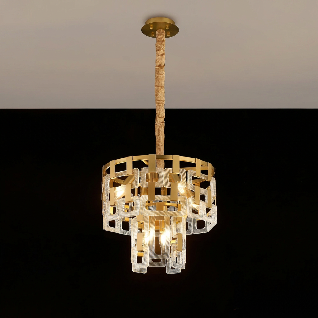Heptonstall 410mm Two Tier Round Pendant in Matt Gold with Clear Glass