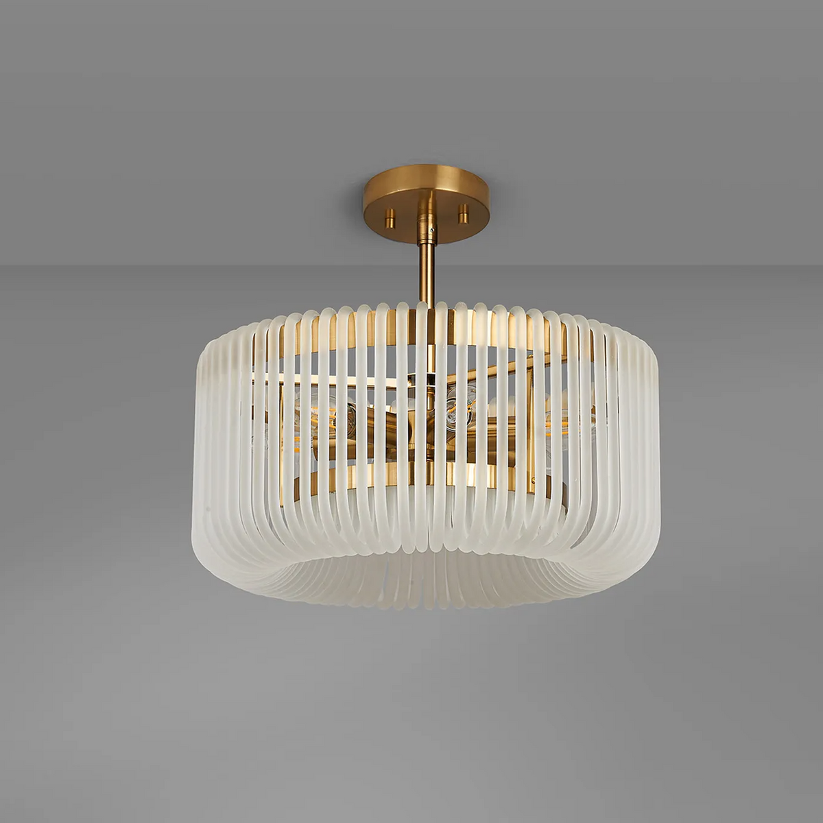 Jevington 400mm Pendant or Semi Flush in Brass with Frosted Glass