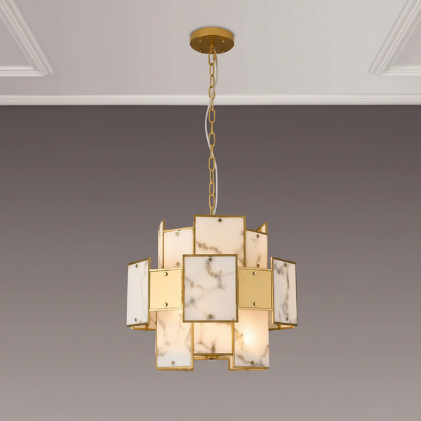 Gold and marble chandelier with rectangular panels