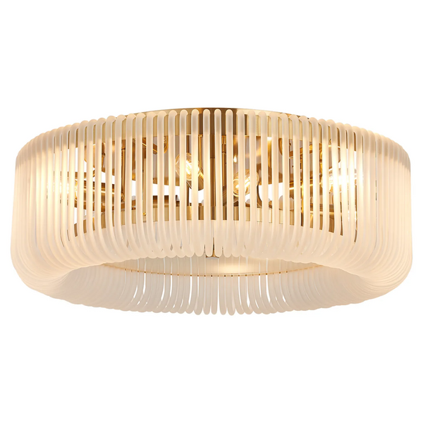Jevington 600mm Flush Ceiling Light in Brass with Frosted Glass