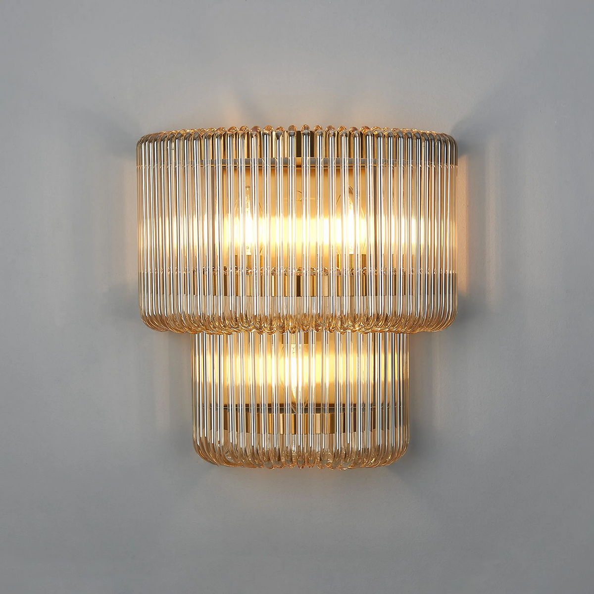 Jevington Large Two Tier Wall Light in Brass with Smoke Brown Glass