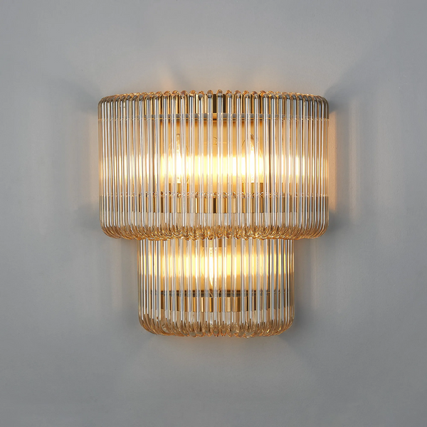 Jevington Large Two Tier Wall Light in Brass with Smoke Brown Glass