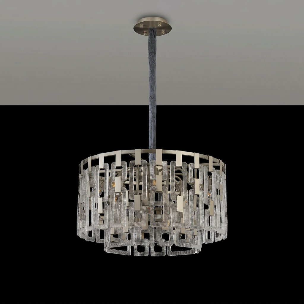 Heptonstall 620mm Two Tier Round Pendant in Satin Nickel with Clear Glass