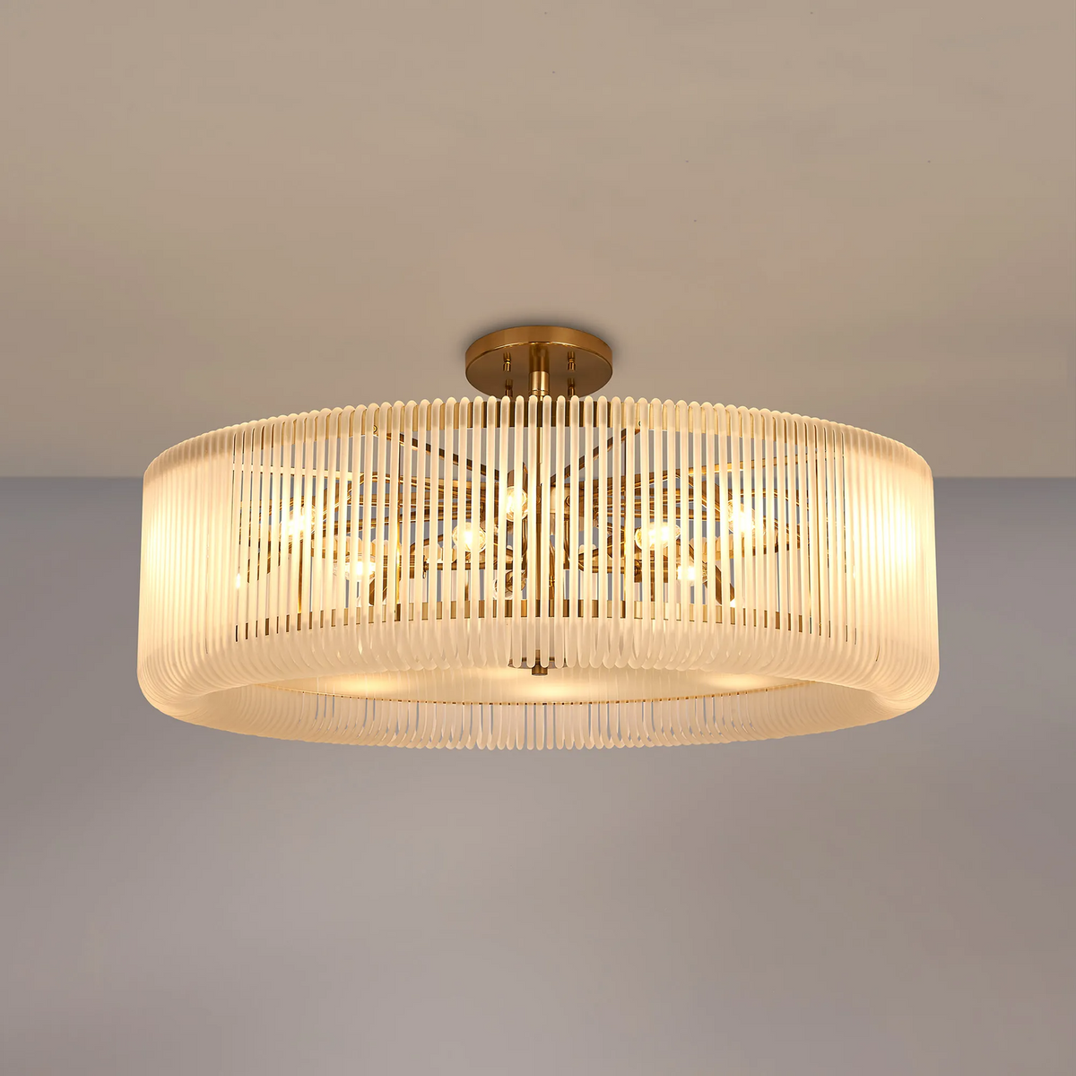 Jevington 1000mm Pendant or Semi Flush in Brass with Frosted Glass