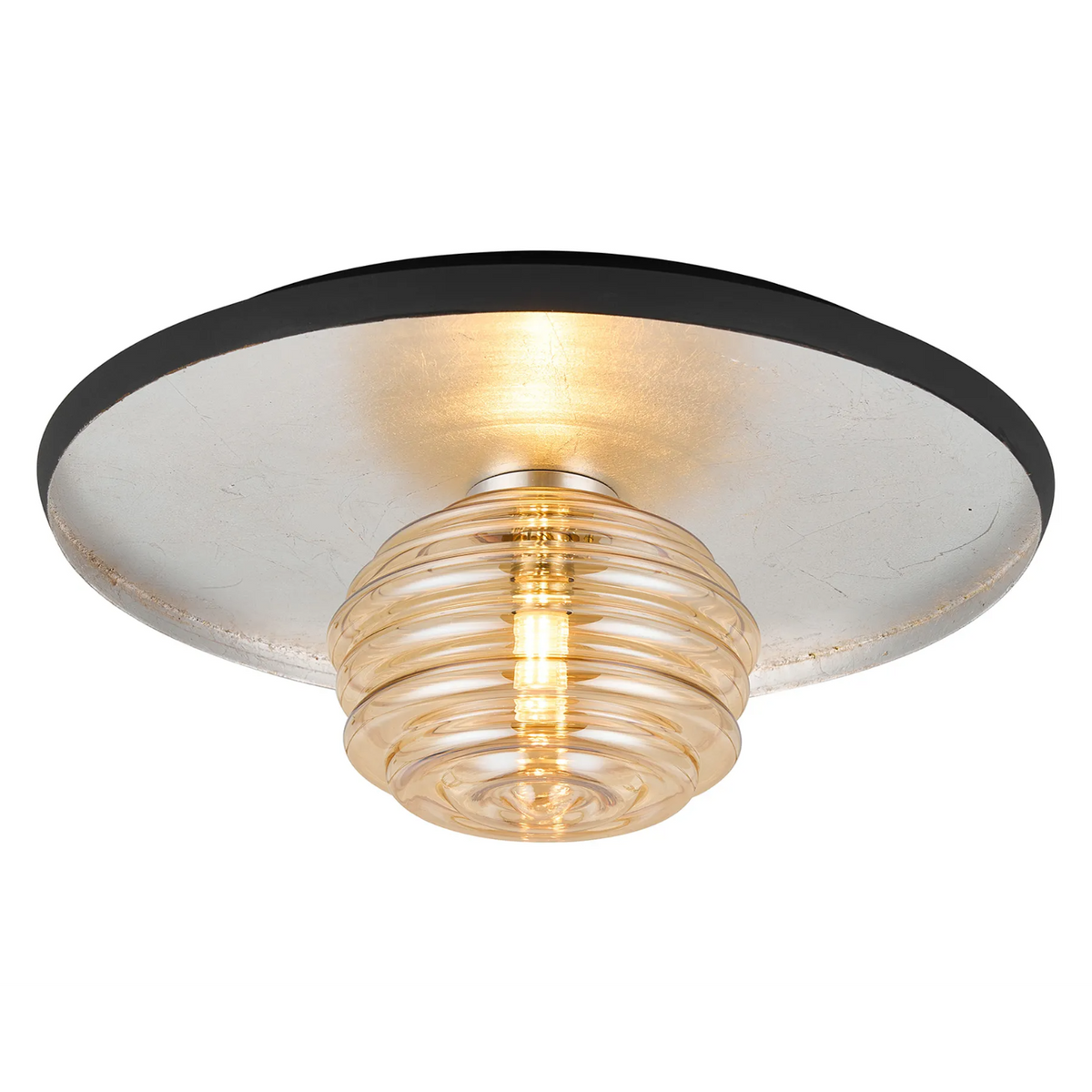 Reston Wall or Ceiling Light in Anthracite and Silver Leaf with Amber Rippled Glass Shade