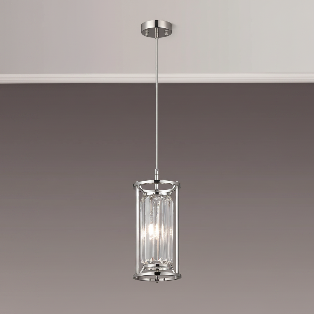 Torrington IP44 150mm Pendant in Polished Nickel with Clear Crystals