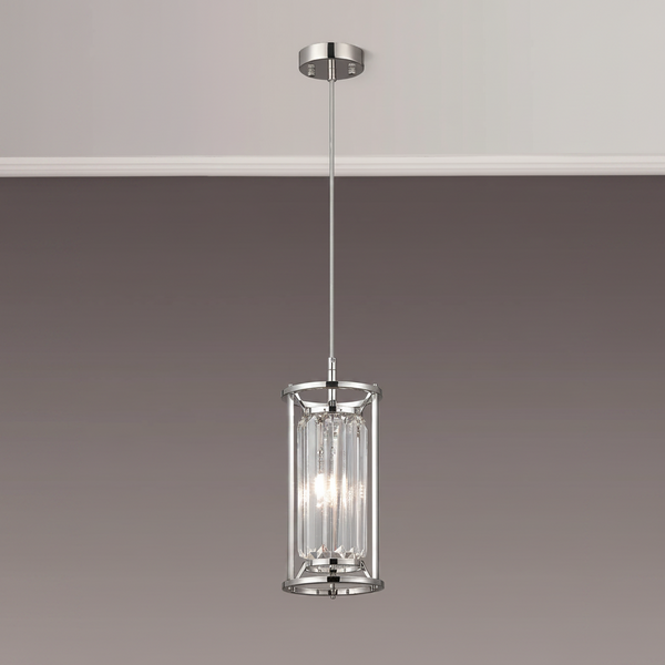 Torrington IP44 150mm Pendant in Polished Nickel with Clear Crystals