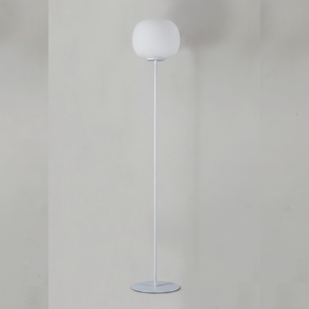 Milton Medium Oval Ball Floor Lamp in Satin White & Frosted White Shade