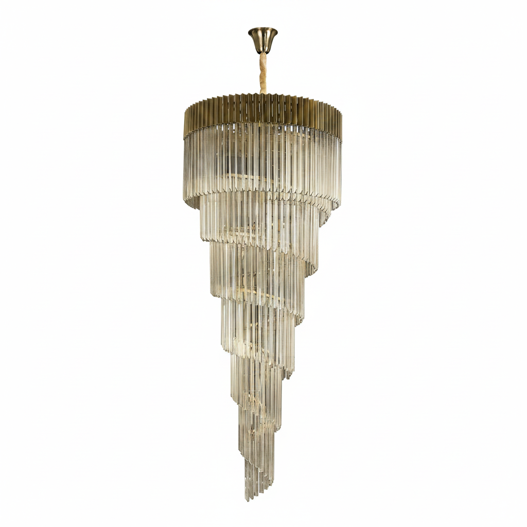 Kentisbeare 900mm 7 Tier 31 Lamp Chandelier in Brass & Cognac Glass
