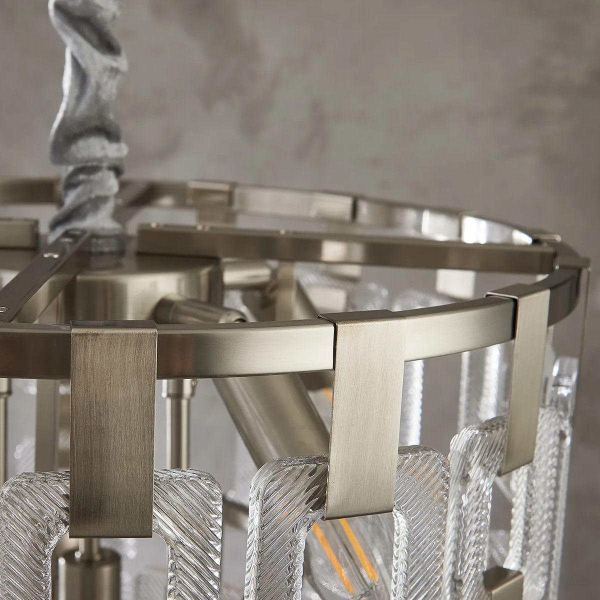 Heptonstall 410mm Two Tier Round Pendant in Satin Nickel with Clear Glass