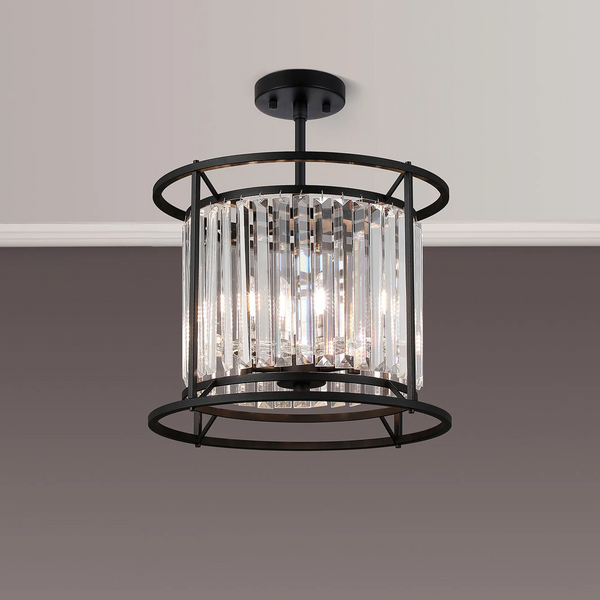 Black metal and crystal flush mount ceiling light