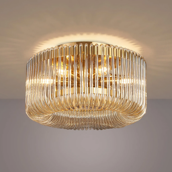 Jevington 400mm Flush Ceiling Light in Brass with Smoke Brown Glass