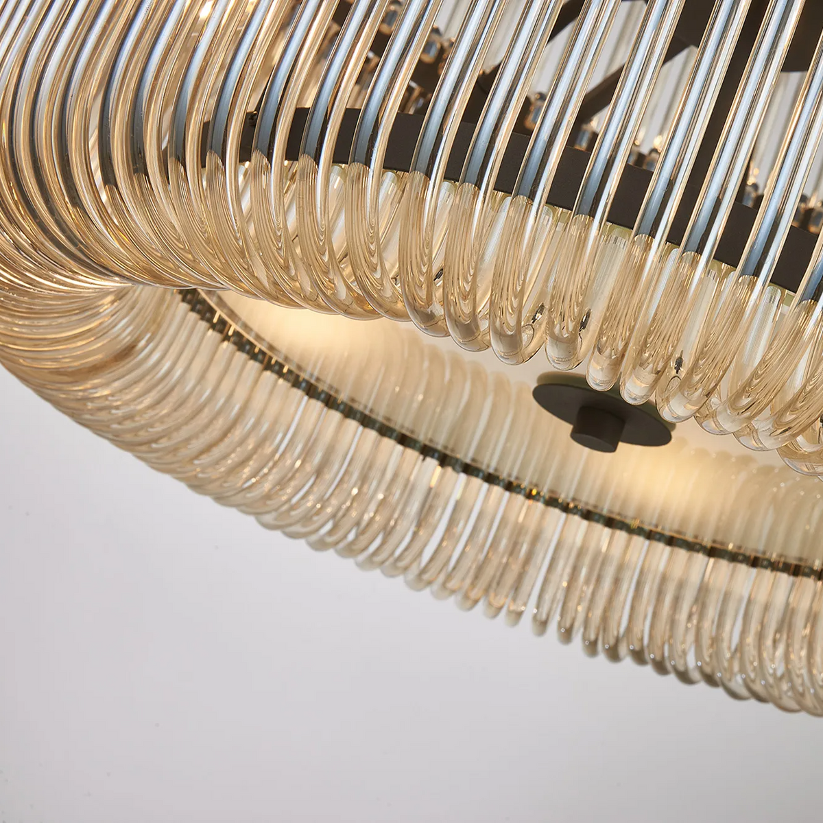 Jevington 780mm Two Tier Pendant or Semi Flush in Black with Smoke Brown Glass