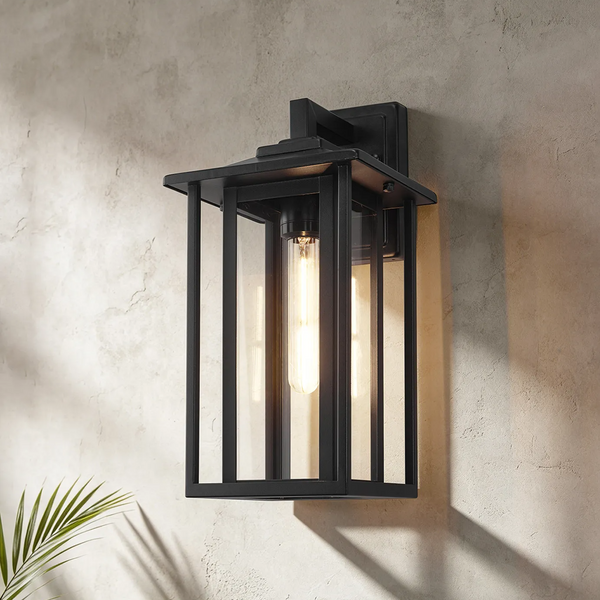 Dersingham IP54 Medium Exterior Wall Light in Satin Black with Clear Glass