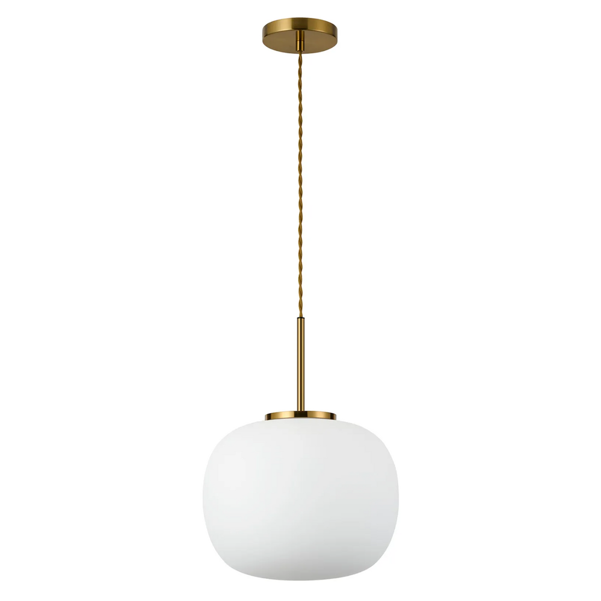 Lumiere Milton Medium Oval Ball Pendant in Aged Brass & Frosted White Shade