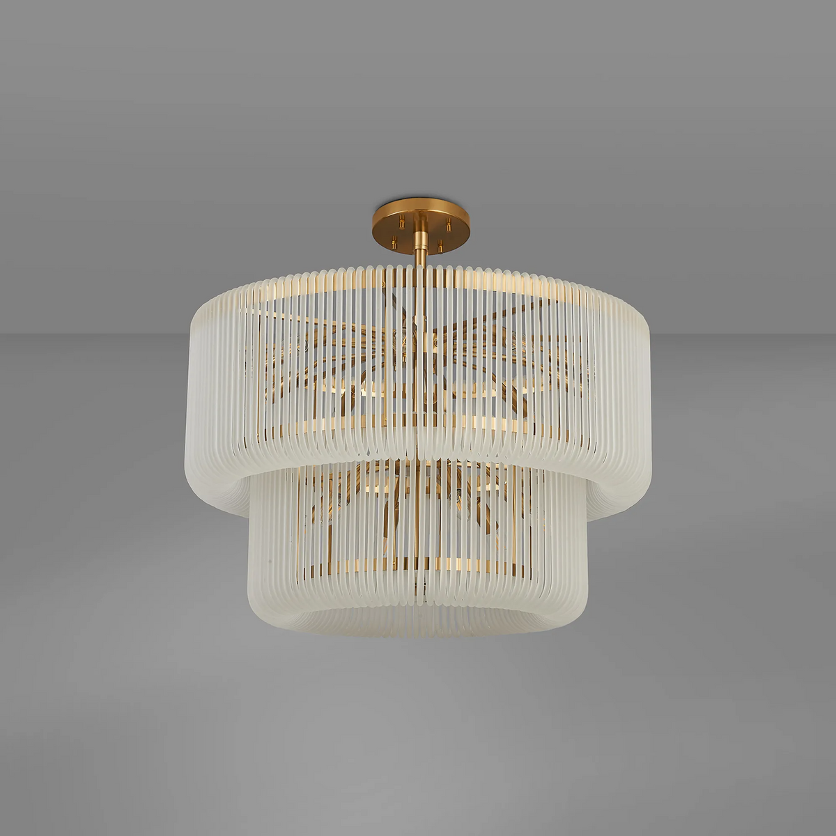 Jevington 780mm Two Tier Pendant or Semi Flush in Brass with Frosted Glass