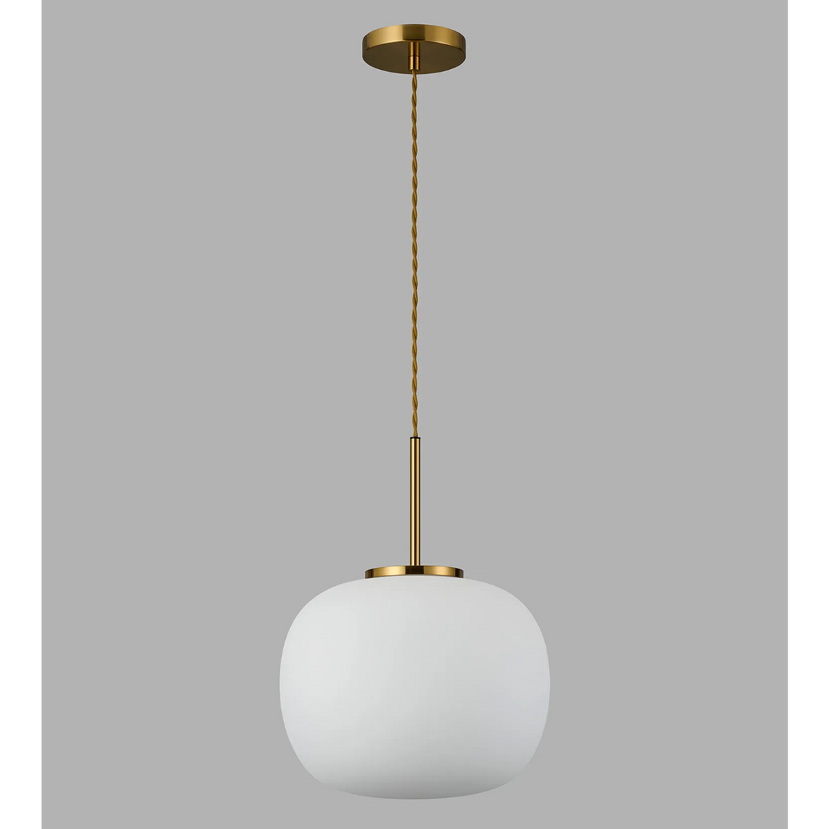 Milton Medium Oval Ball Pendant in Aged Brass & Frosted White Shade by Lumiere