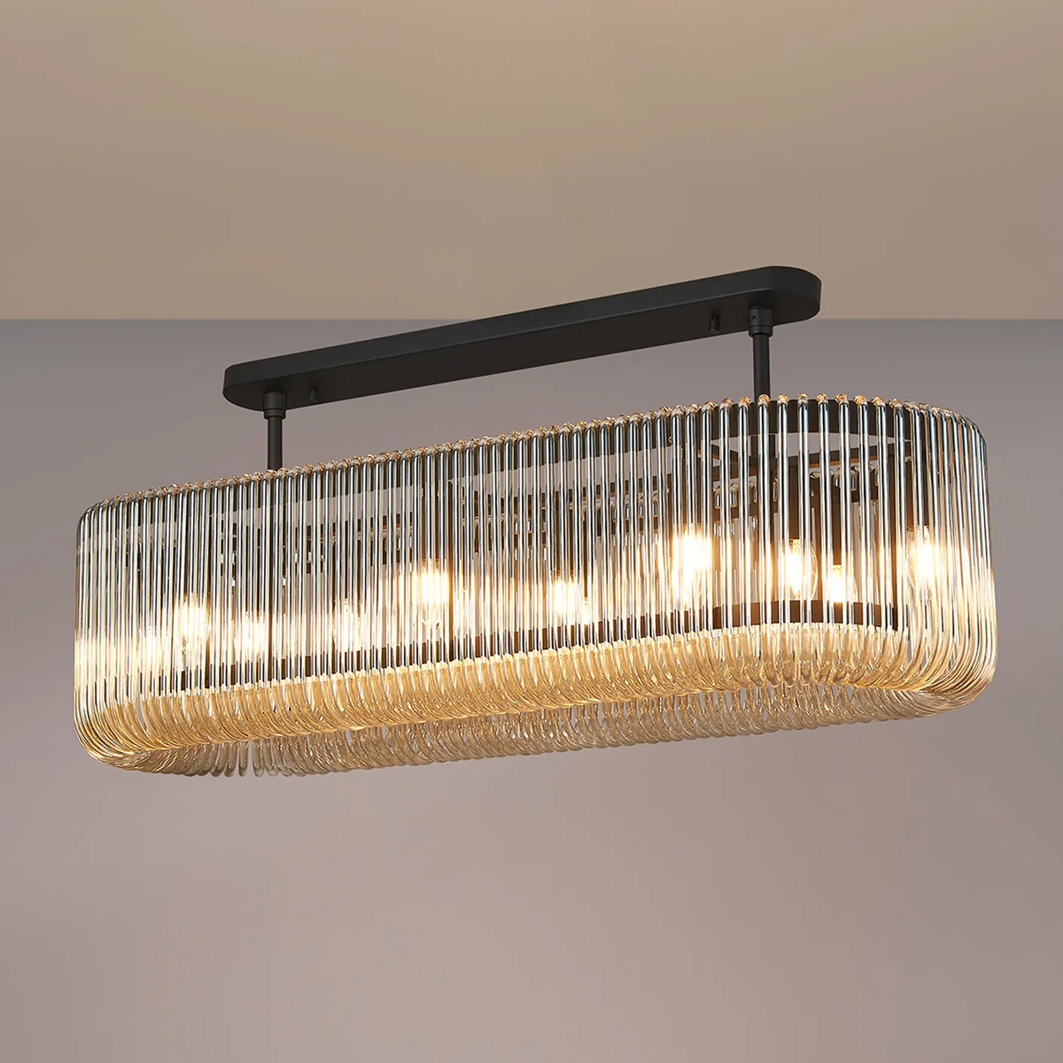 Jevington 1000mm Linear Pendant in Black with Smoke Brown Glass