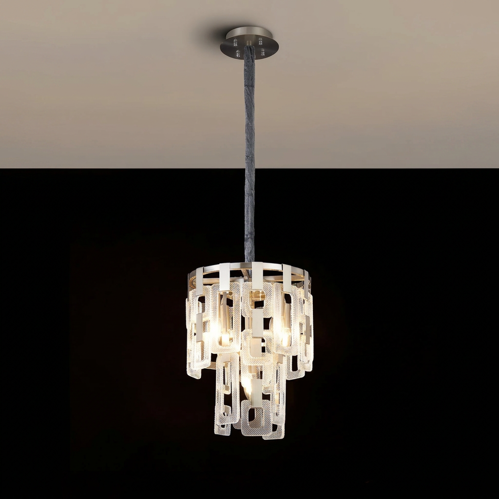 Heptonstall 300mm Two Tier Round Pendant in Satin Nickel with Clear Glass