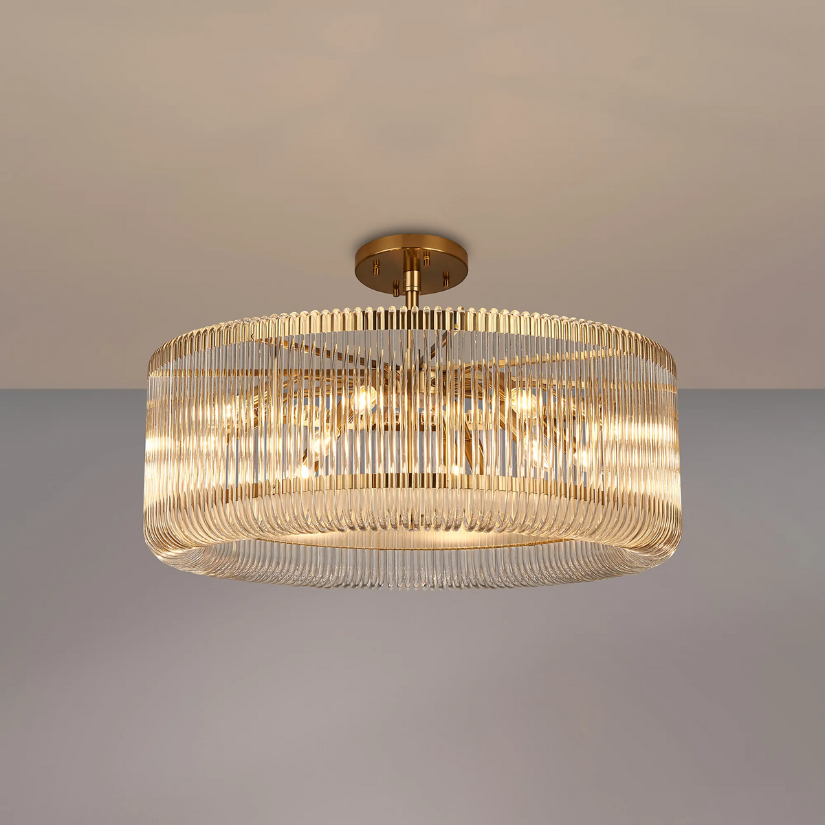 Jevington 780mm Pendant or Semi Flush in Brass with Clear Glass