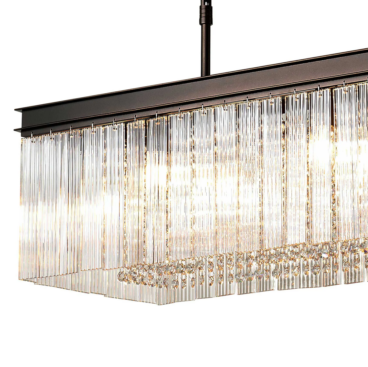Beesands Linear Pendant or Semi Flush in Brown Oxide with Clear Fluted Glass and Crystals