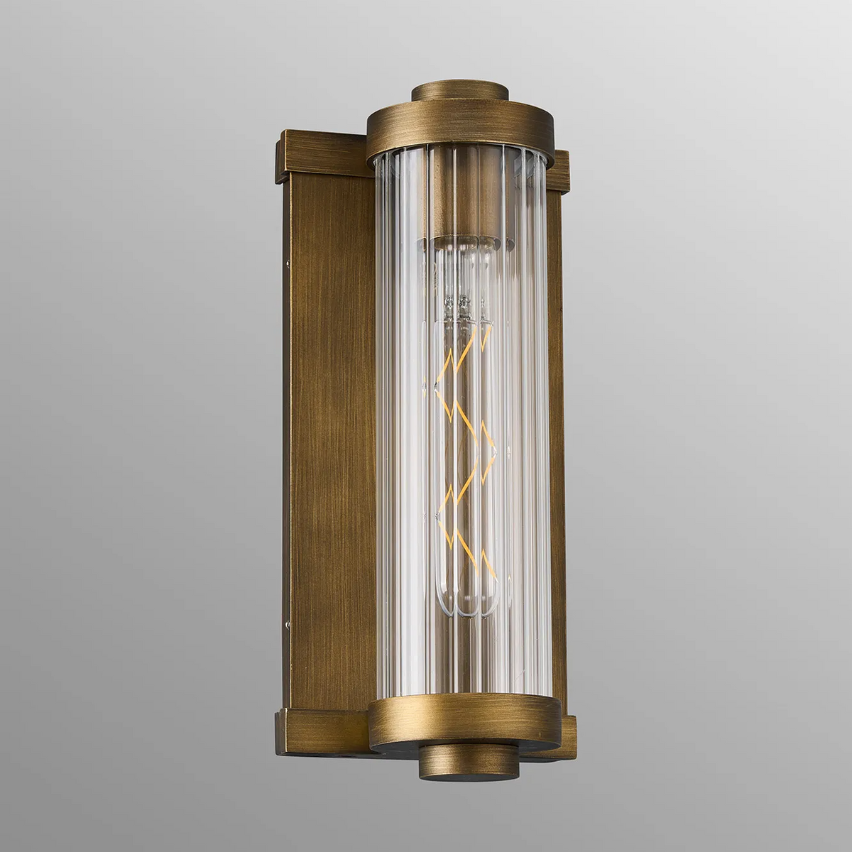 Beeley IP54 Wall Light in Matt Bronze with Ribbed Glass Shade