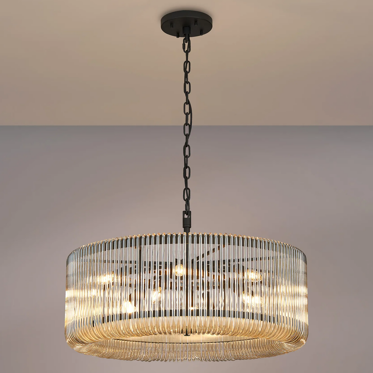 Jevington 780mm Pendant or Semi Flush in Black with Smoke Brown Glass