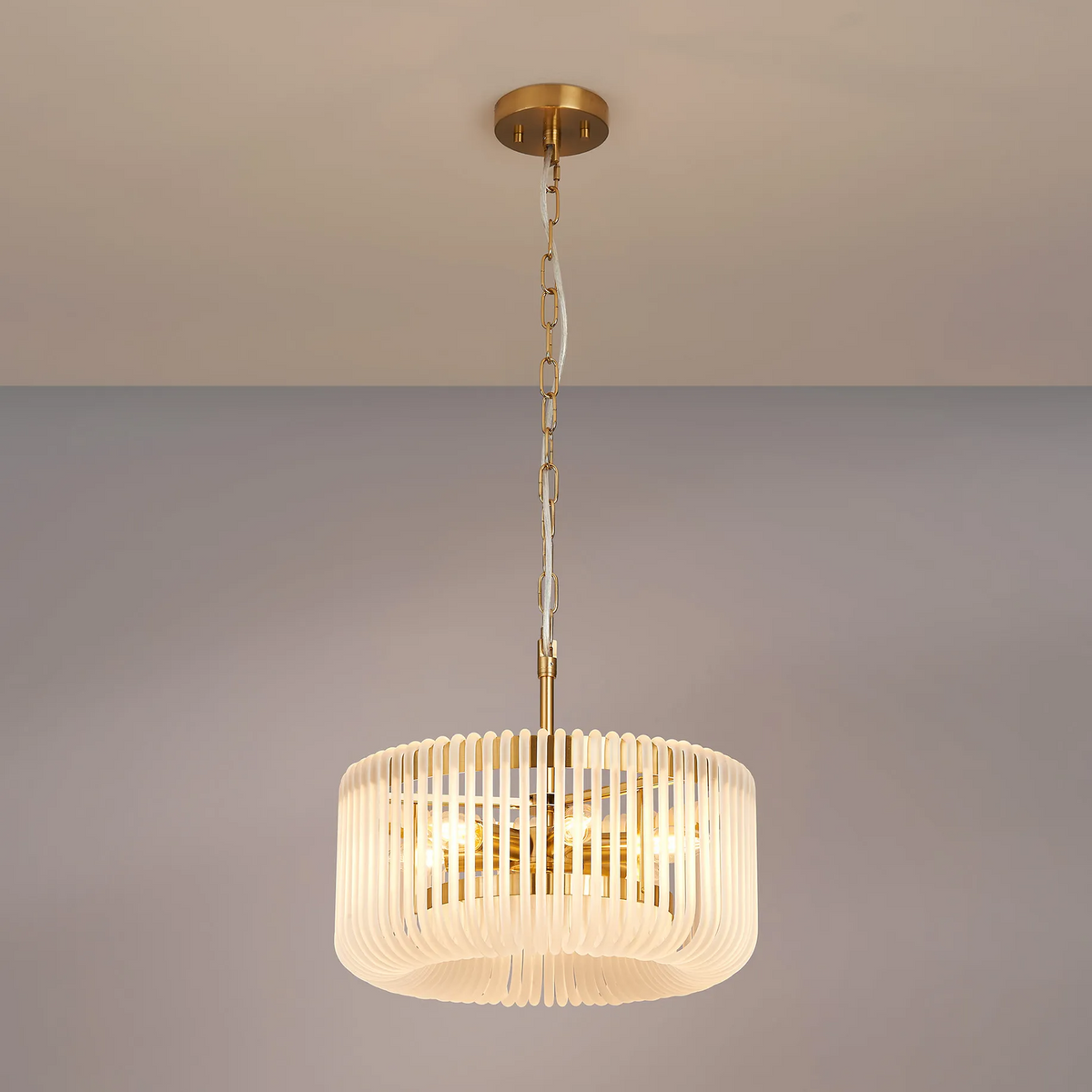 Jevington 400mm Pendant or Semi Flush in Brass with Frosted Glass