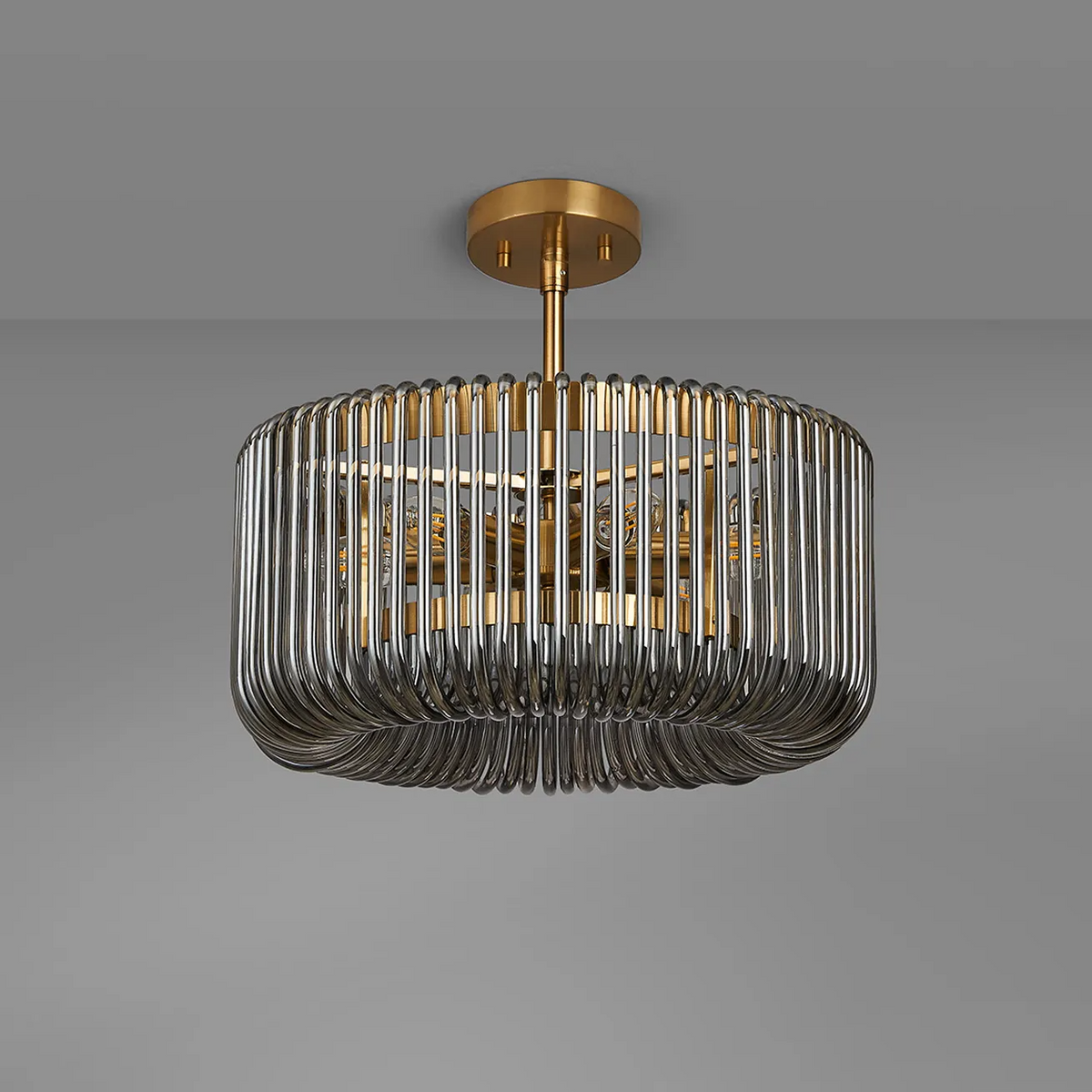 Jevington 400mm Pendant or Semi Flush in Brass with Smoked Glass